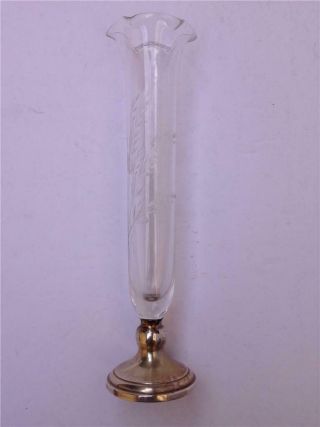 Vintage Web Sterling Silver & Etched Glass Bud Vase - Not Weighted