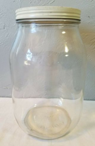 Large Vintage 9 1/2 - Inch Clear Glass Grocery Store Ball Jar W/ White Metal Lid