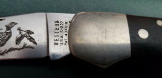 VTG ' 80 WESTERN USA S522 LOCKBACK FOLDING KNIFE PHEASANT ETCHED. 2