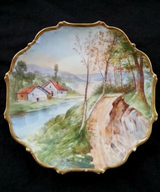 Antique Hand Painted Limoges France Porcelain Dish,  Artist Signed,  10.  5 Inches