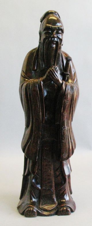 Large Vintage 20.  5 " Chinese Hand - Carved Wood Figure Of Elder C.  1950s
