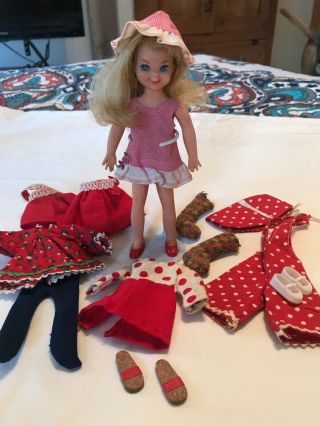 Vintage Tutti Blonde Barbie Doll W Dress & Hat & 4 Other Outfits 1965