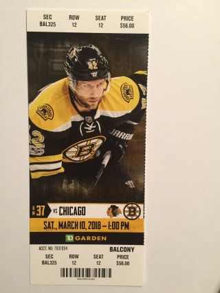 Boston Bruins Vs Chicago Black Hawks March 10,  2018 Ticket Stub