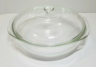 Vintage Pyrex 026 Clear Glass Round Casserole Dish Bowl 3 Qt 3 L With Lid.