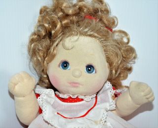 Vintage My Child Doll Blonde Curly Hair Blue Eyes Red Dress Mattel Canada 1985