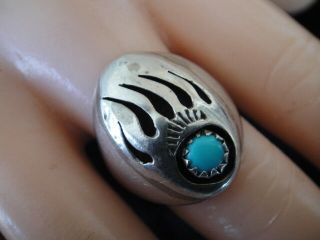 Vintage Native American Navajo Sterling Silver Turquoise Bear Claw Ring Size 8.  5