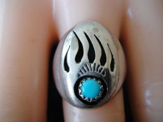 VINTAGE NATIVE AMERICAN NAVAJO STERLING SILVER TURQUOISE BEAR CLAW RING SIZE 8.  5 3