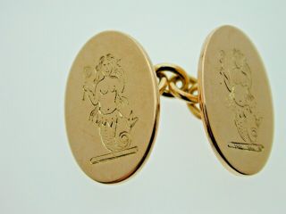 Antique Vintage 15 Ct Yellow Gold Mermaid Engraved Chain Link Cufflinks 11 Grams