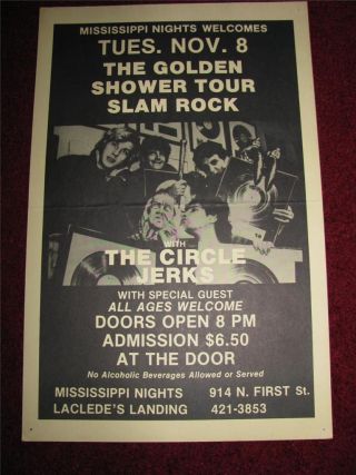 Vintage Org Circle Jerks Golden Shower Tour 11x17 Punk Flyer Kbd Hardcore H/c