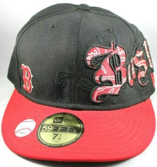 Rare Boston Red Sox Baseball Cap Hat Graffiti Style 7 1/4 Era 59fifty