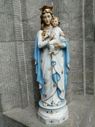 Big Antique France Porcelain Virgin Mary Madonna Child Jesus Standing Statue
