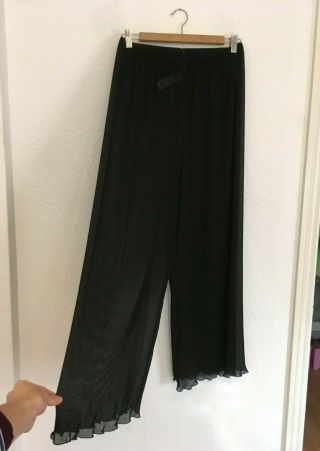 Vintage 90s St Michaels M&s Black Sheer Pleat Frill Issey Wide Leg Trousers S/m