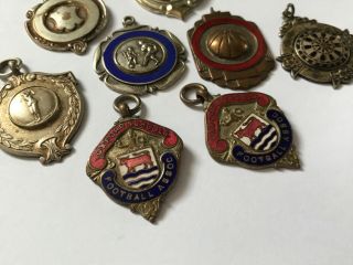 8 Vintage silver plated etc Sports medal fobs.  Football Darts Golf 2