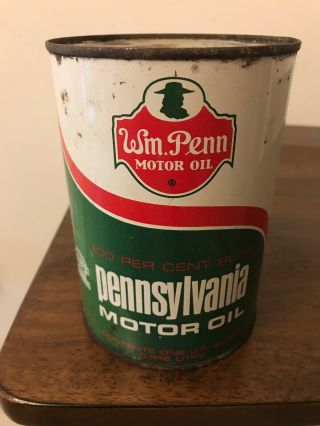 Vintage 1 Quart Metal W.  M.  Penn Pennsylvania Motor Oil Can