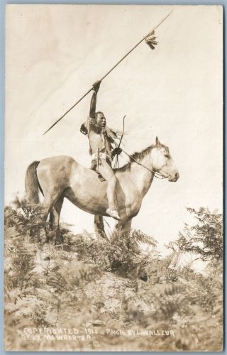 Yakama Indian Warrior On Horseback 1911 Antique Real Photo Postcard Rppc