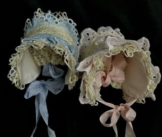 Fine MINIATURE Doll Hat Bonnet for Antique Doll with app 7 1/2 in Head Circ2 Pc. 3