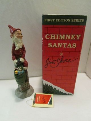 Vintage 1992 Jim Shore Chimney Santas Figurine Santa With Green Toy Sack Folkart
