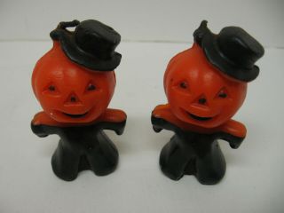 2 Vintage Gurley Halloween Pumpkin Head With Top Hat - Candle Decor