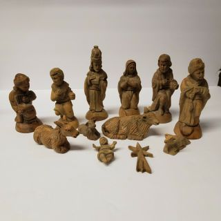 Vintage 12 Piece Wood Nativity Set Hand Carved Complete Set Wooden