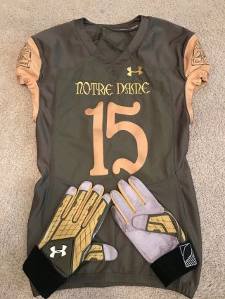 2016 Team Issued Notre Dame Football Shamrock Series Ua Jersey 15 & Gloves
