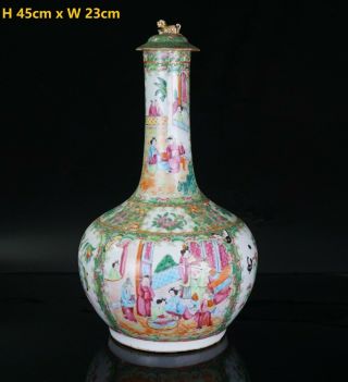 Large Chinese Canton Famille Rose Porcelain Vase & Lid C1840 - Ex Condi - 45cm