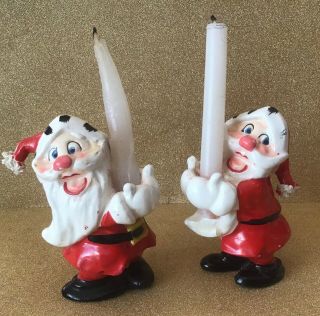 2 Vintage Kreiss Santa Claus Candle Holders Japan Psycho Ceramic
