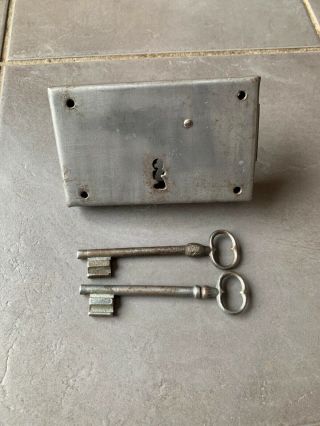 Vintage Iron Industrial Door Rim Lock With 2 Keys