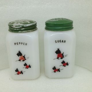 Vintage Scottish Terrier Dog Sugar And Pepper Shakers Scottie Milk Glass