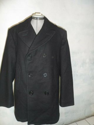 Vtg Usn Navy Enlisted Black Wool Overcoat Peacoat 42r Military Coat