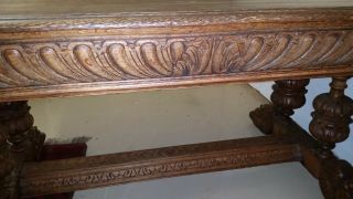 Antique FRENCH Carved Tiger Oak Dolphin Table Desk Jacobean Gothic 1800 ' s 2