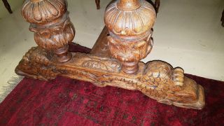 Antique FRENCH Carved Tiger Oak Dolphin Table Desk Jacobean Gothic 1800 ' s 3