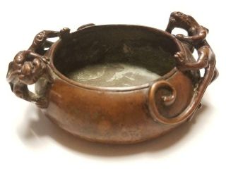 Fine Antique Chinese Early Ming Dynasty Bronze Censer Chilong Bifurcated Tail