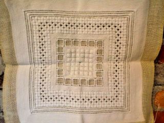 Vintage Completed Needlepoint Pillow Top Shabby Cottage Mcm White On White 14 "