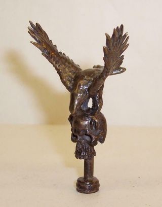 RARE Vintage PIPE TAMPER Death Head SKULL with EAGLE Bird BRONZE Brass SMOKING 2