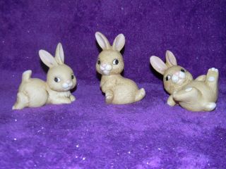 Vintage Homco Home Interiors Brown Bunny Rabbit Figurine Set Of 3