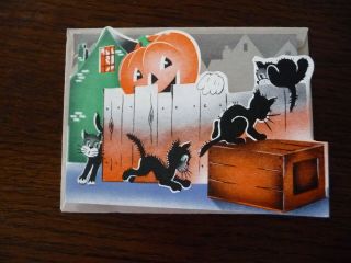 Vintage Halloween Party Invitation Card Pumpkin Black Cats On A Fence