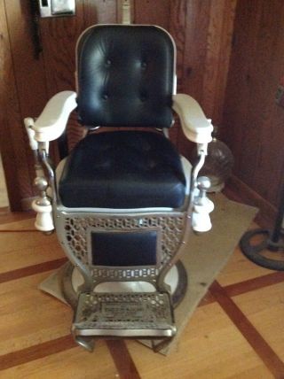 Vintage Theo A Kochs Barber Chair,  Replaced Leather,
