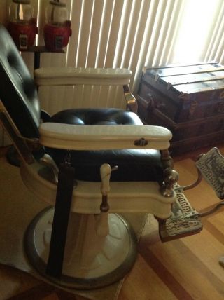 Vintage Theo A Kochs Barber Chair,  Replaced Leather, 2