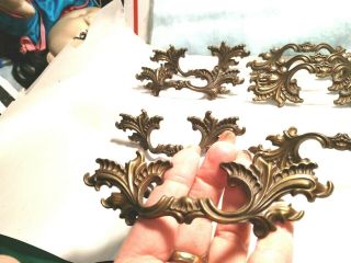 8 Vintage Brass Finish French Provincial Drawer Pulls Handles W/ Screws