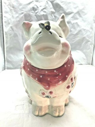 Pig Cookie Jar With Bee On Nose Vintage By Bico Porcelain