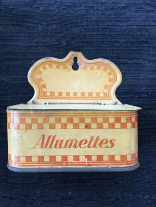Antique French Tin Toleware Match Safe/holder/box Early 1900 