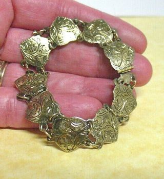 Gold On Sterling Silver Vintage Bracelet Heart Links 6 1/2 " 13.  9 Grams