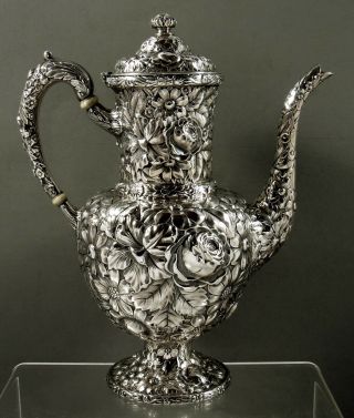 Gorham Sterling Coffee Pot 1896 Hand Decorated - 37 Ounces