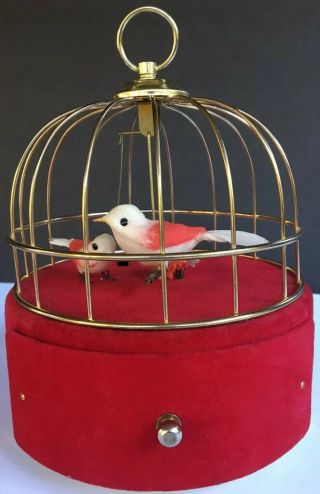 Vintage Swinging Bird Cage Music Box W/drawer Jewelry Plays " Fascination "