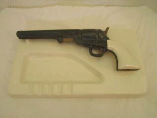 Vintage Holland Mold Large Ceramic Ashtray Revolver Pistol Colt Army Gun 13.  5”