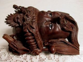 Antique Mongol Rosewood Nicety Hand Carved Rare Mask Of Imperor With The Dragons