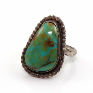 Vtg 8.  7gr Native American Sterling Silver Blue Turquoise Ring Size 9 Zp