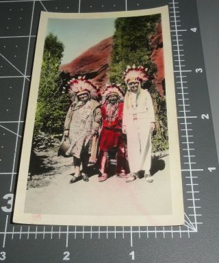 1920s Color Tint Native American Indian Man & White Women Vintage Snapshot Photo