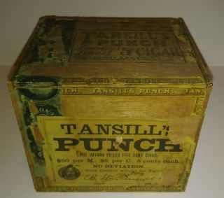 Vintage,  Antique Tansill ' s Punch Londres Wood Cigar Box,  Circa 1883,  Maduro 2