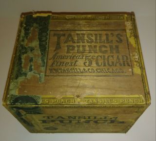 Vintage,  Antique Tansill ' s Punch Londres Wood Cigar Box,  Circa 1883,  Maduro 3
